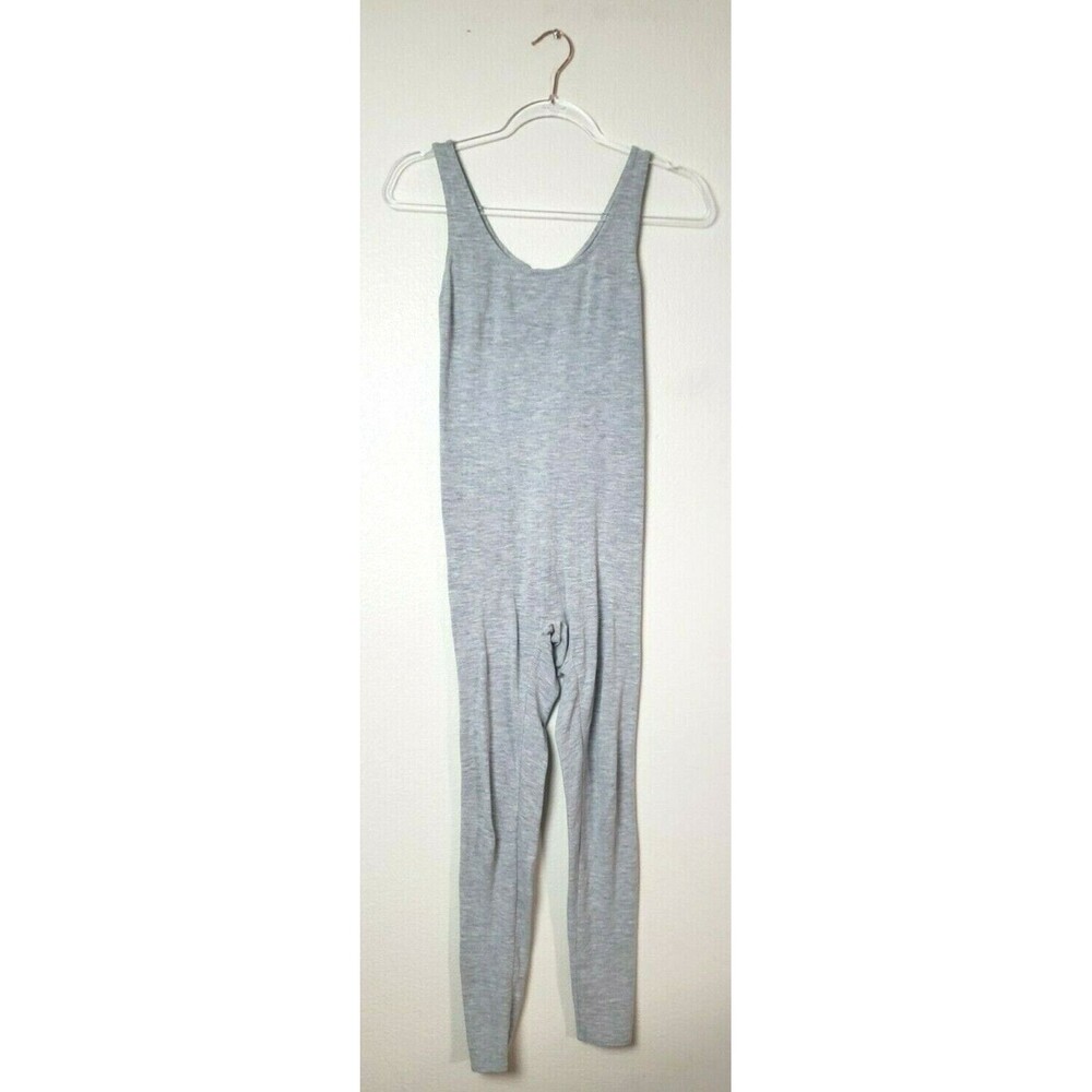 Vintage 80's Unitard Pants Capri Leotard Workout Wear Size Small Gray Black